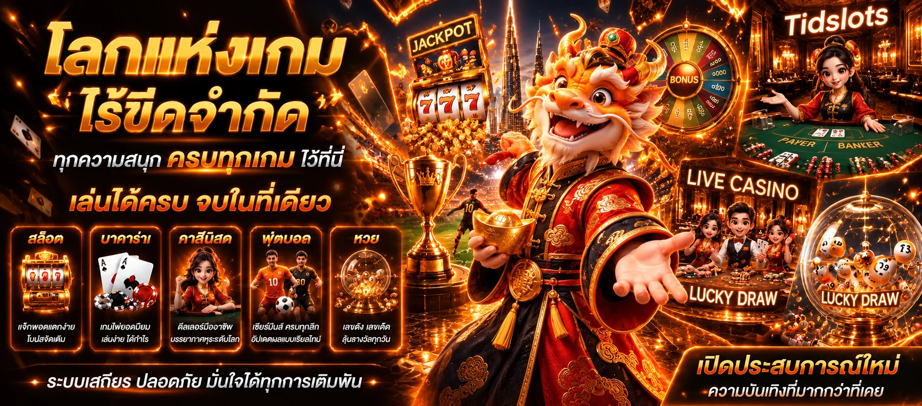แบนเนอร์ Tidslots คาสิโนสดและเกมโต๊ะ